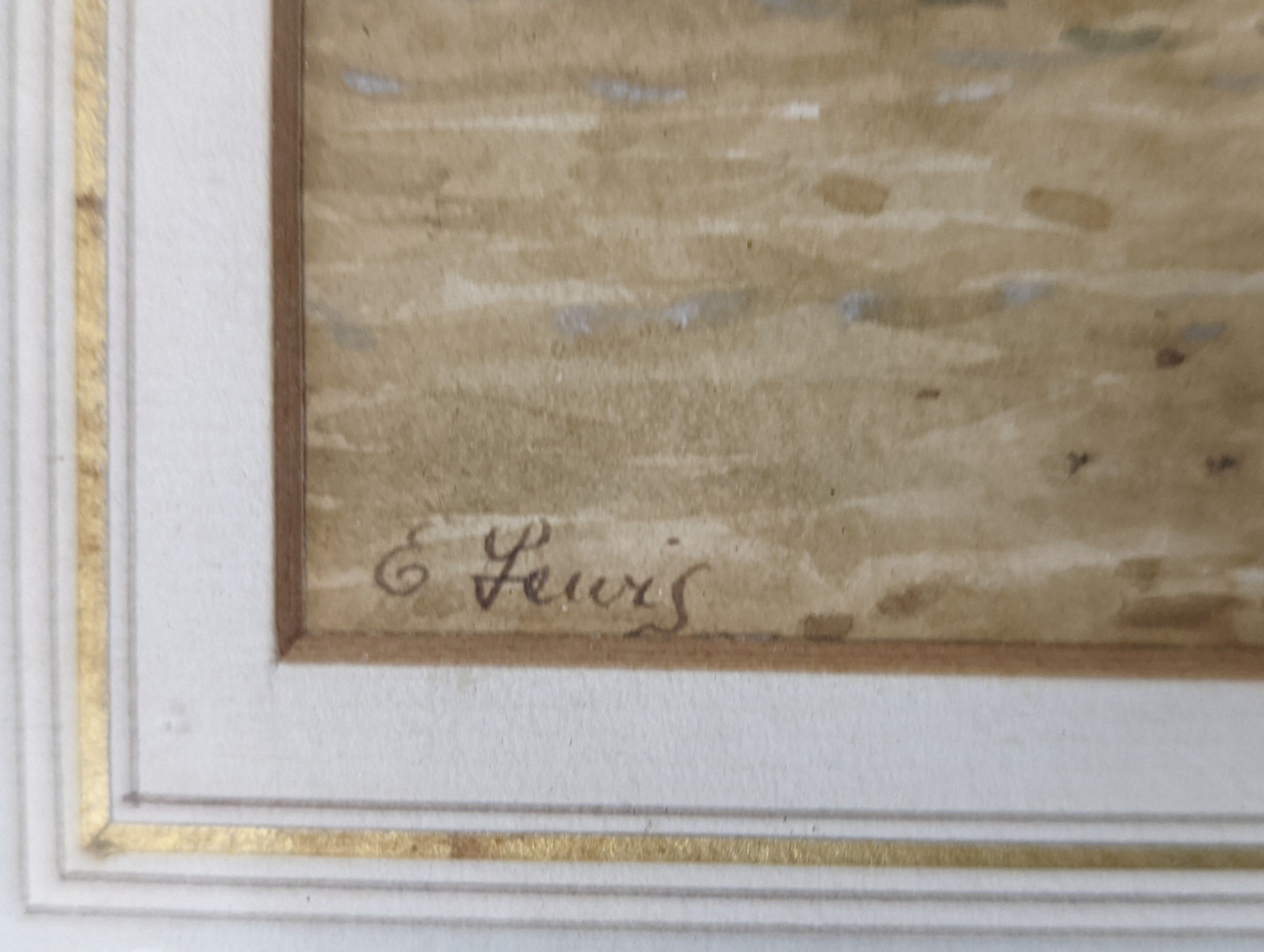 E. Lewis (Earp), watercolour, Fishing boats along the coast, signed, 23 x 53cm